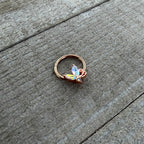 16G 3/8 Aurora CZ Gem Rosy Tone Fleur de Lis Butterfly Hinged Segment Ring
