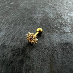 16G 1/4 Pink Gem Gold Tone Starry Flower Cartilage Tragus Earring