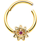 16G 3/8 Pink Gem Gold Tone Starry Flower Hinged Segment Ring