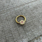 16G 3/8 Pink Gem Gold Tone Starry Flower Hinged Segment Ring