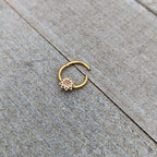 16G 3/8 Pink Gem Gold Tone Starry Flower Hinged Segment Ring