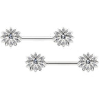 14G 9/16 Clear Gem Rococo Starry Flower Barbell Nipple Ring Set