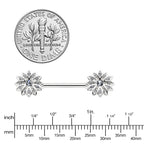 14G 9/16 Clear Gem Rococo Starry Flower Barbell Nipple Ring Set