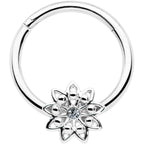 16G 3/8 Clear Gem Starry Flower Hinged Segment Ring