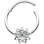 16G 3/8 Clear Gem Starry Flower Hinged Segment Ring