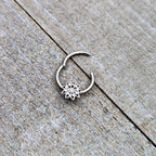 16G 3/8 Clear Gem Starry Flower Hinged Segment Ring