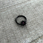 16G 3/8 Pink Gem Black Starry Flower Hinged Segment Ring