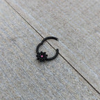 16G 3/8 Pink Gem Black Starry Flower Hinged Segment Ring