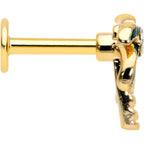 16G 1/4 Clear Gem Gold Tone Palm Tree Style Labret