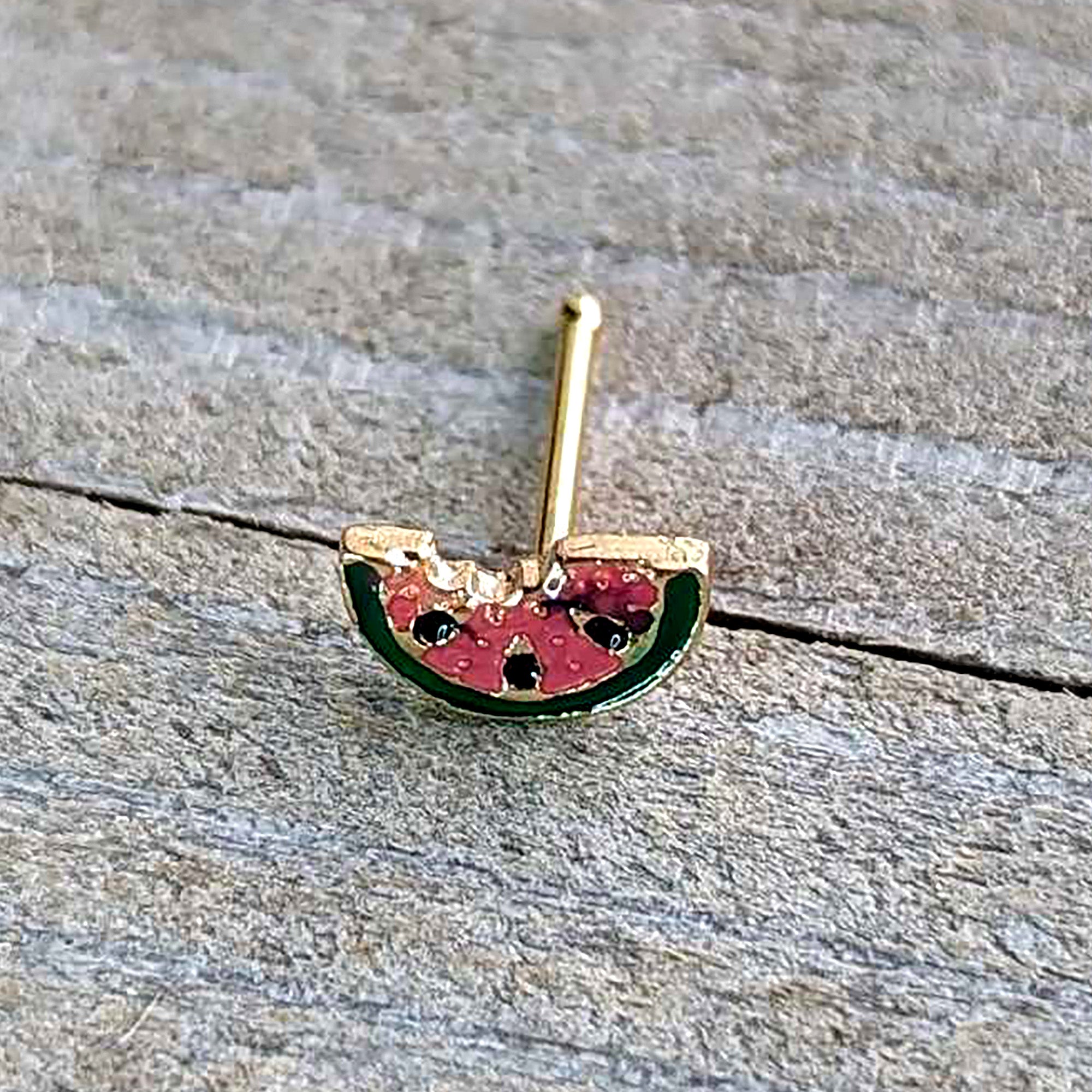20G 1/4 Gold Tone Watermelon Bite Nose Bone
