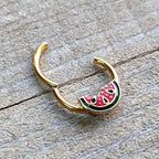 16G 3/8 Gold Tone Watermelon Bite Hinged Segment Ring