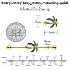 14G Clear Gem Gold Tone Palm Tree Style Industrial Barbell 38mm