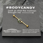 14G Clear Gem Gold Tone Palm Tree Style Industrial Barbell 38mm
