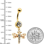 Clear Gem Gold Tone Flying Dragonfly Dangle Belly Ring