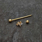 14G Clear Gem Gold Tone Flying Dragonfly Industrial Barbell 38mm