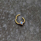 16G 3/8 Blue Synthetic Opal Gold Hue Rhombus Hinged Segment Ring