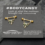 14G 9/16 Clear Gem Gold Hue Palm Tree Style Dangle Nipple Ring Set
