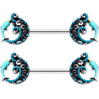14G 9/16 Leaping Blue Dolphin Barbell Nipple Ring Set