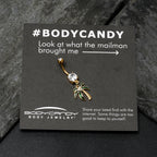 Clear Gem Gold Tone Palm Tree Style Dangle Belly Ring