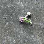 16G 1/4 Pink Purple Long Flower Cartilage Tragus Earring