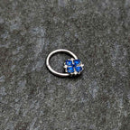 16G 3/8 Blue Clear Gem Embellished Cross Hinged Segment Ring