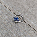 16G 3/8 Blue Clear Gem Embellished Cross Hinged Segment Ring