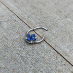 16G 3/8 Blue Clear Gem Embellished Cross Hinged Segment Ring