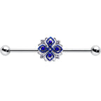 14G Clear Blue Gem Embellished Cross Industrial Barbell 38mm
