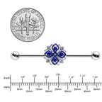 14G Clear Blue Gem Embellished Cross Industrial Barbell 38mm