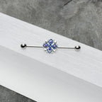 14G Clear Blue Gem Embellished Cross Industrial Barbell 38mm