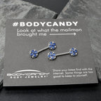 14G 9/16 Clear Blue Gem Embellished Cross Barbell Nipple Ring Set