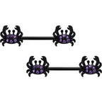 14G 9/16 Purple Gem Black Chic Crab Barbell Nipple Ring Set