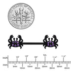 14G 9/16 Purple Gem Black Chic Crab Barbell Nipple Ring Set