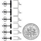 3mm-8mm Square Stud Black 316L Stainless Steel Earrings 6 Pack