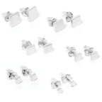 3mm-8mm Square Stud 316L Stainless Steel Earrings 6 Pack
