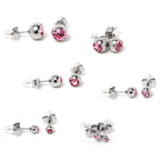 Pink Gem 3mm to 8mm Ball End Stud Earrings Set of 6