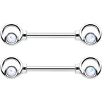 14G 1/2 White Faux Opal Double Circle Barbell Nipple Ring Set
