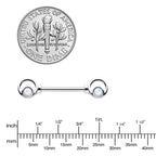 14G 1/2 White Faux Opal Double Circle Barbell Nipple Ring Set