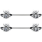 14G 9/16 Clear Gem Bee Beautiful Insect Barbell Nipple Ring Set