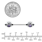 14G 9/16 Purple Gem Bee Beautiful Insect Barbell Nipple Ring Set