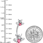 Pink Gem Bees Beautiful Insect Double Mount Belly Ring