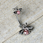 Pink Gem Bees Beautiful Insect Double Mount Belly Ring