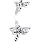Clear Gem Simple Stylized Dragonfly Double Mount Belly Ring