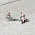 Pink Gem Simple Stylized Dragonfly Double Mount Belly Ring