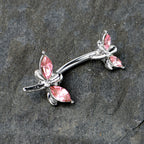 Pink Gem Simple Stylized Dragonfly Double Mount Belly Ring