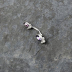 Purple Gem Art Deco Ovals Double Mount Belly Ring