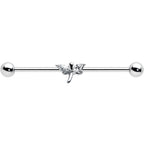 14G Clear Gem Simple Stylized Dragonfly Industrial Barbell 38mm