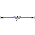 14G Purple Gem Simple Stylized Dragonfly Industrial Barbell 38mm