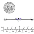 14G Purple Gem Simple Stylized Dragonfly Industrial Barbell 38mm