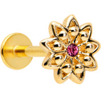 16G 5/16 Pink Gem Gold Tone Starry Flower Labret Monroe Tragus